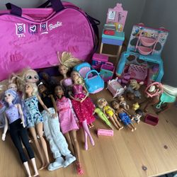 Mattel Barbie Large Lot Dolls Babies Chelsea Little Sister Pets Vehicles Barbie Car With Storage Tote/ Storage Bag Cute! 