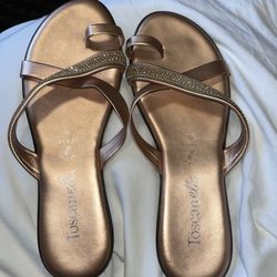 Toscanella Toe Ring Rhinestone Sandals Rose Gold Slide On