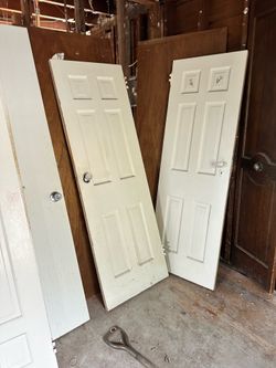 Vintage 1940’s Solid Wood 6-Panel Interior Doors with Original Crystal Glass Knobs/Hardware 12 total