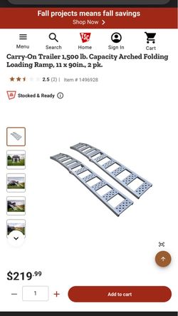 Carry-On Trailer 1,500 lb. Capacity Arched Folding Loading Ramp, 11 x 90in., 2 pk