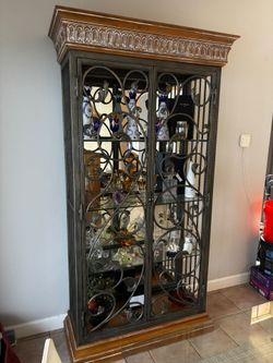 Wood and Wrought Iron Curio display cabinet