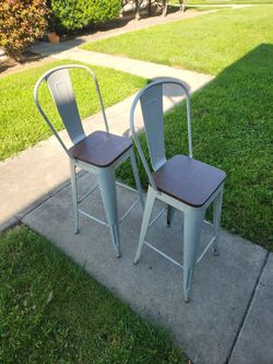 Tall Chairs Pair Metal And Wood