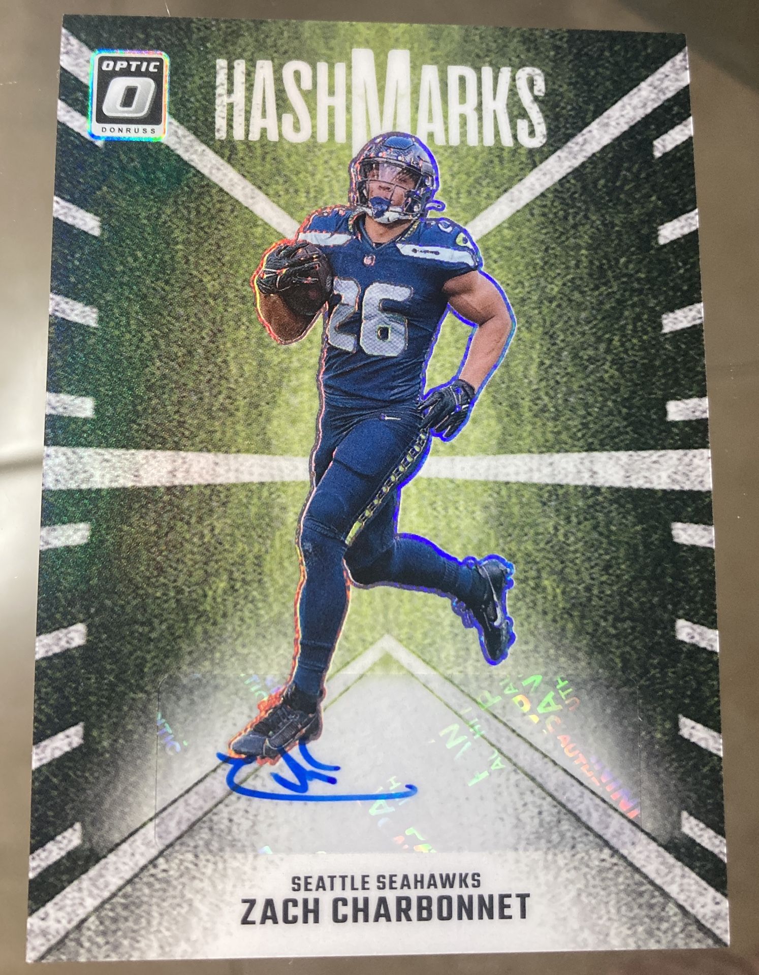 2024 Donruss Optic Zach Charbonnet Hash Marks Auto #HM-ZCT Seahawks Card. Beautiful card autograph