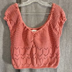 Aeropostale Crochet Y2K BoHo Cropped Tank Cottagecore Babydoll Fairycore Coral L