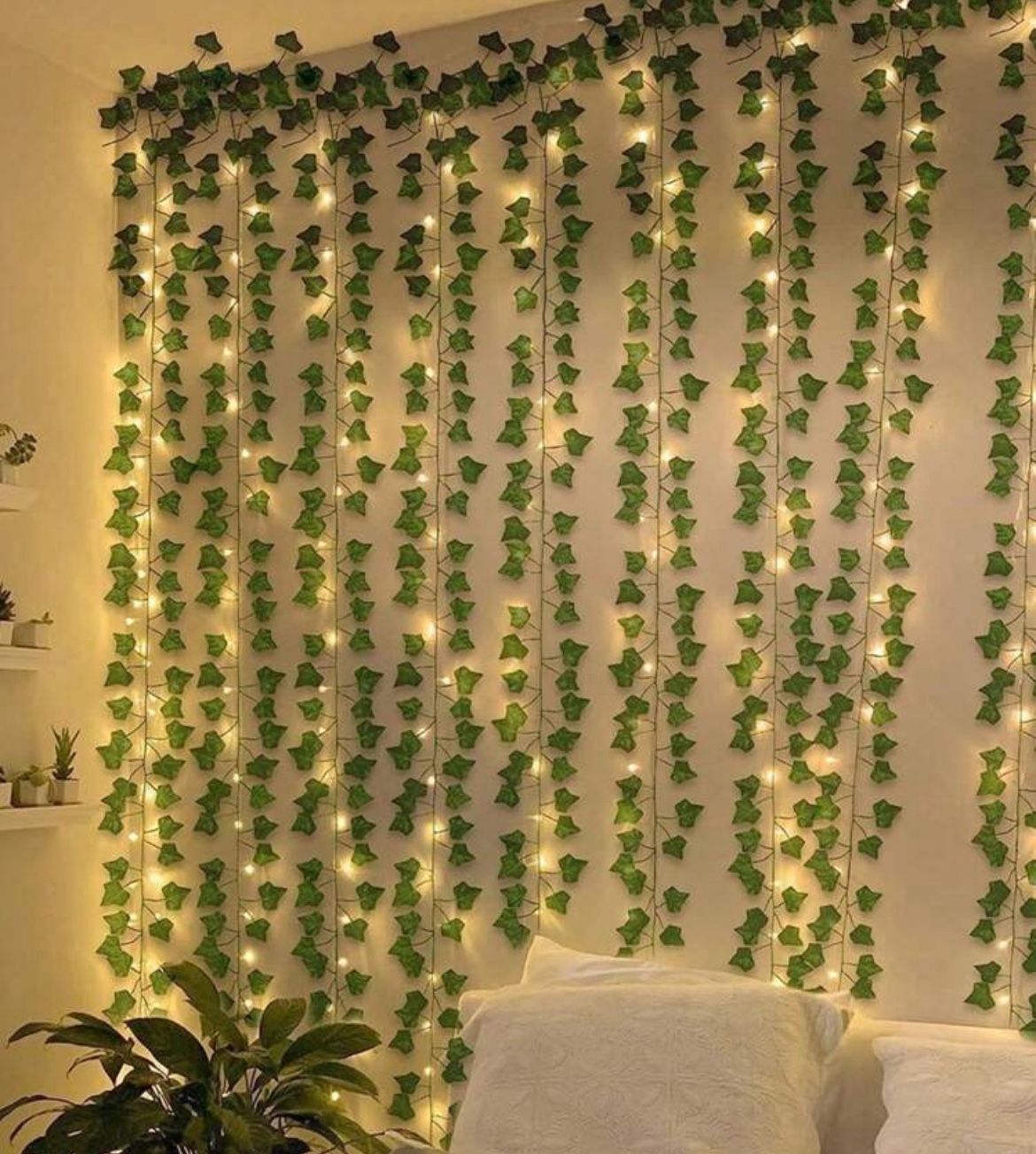 12pcs Artificial Vine With Light String Green Leaf Fairy Vine Suitable For Wall Bedroom Garden Home Decoration Wedding Birthday Valentine's Day Mother