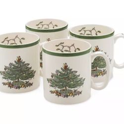 Spode Christmas Tree Mugs (set of 4) & Candy Dish