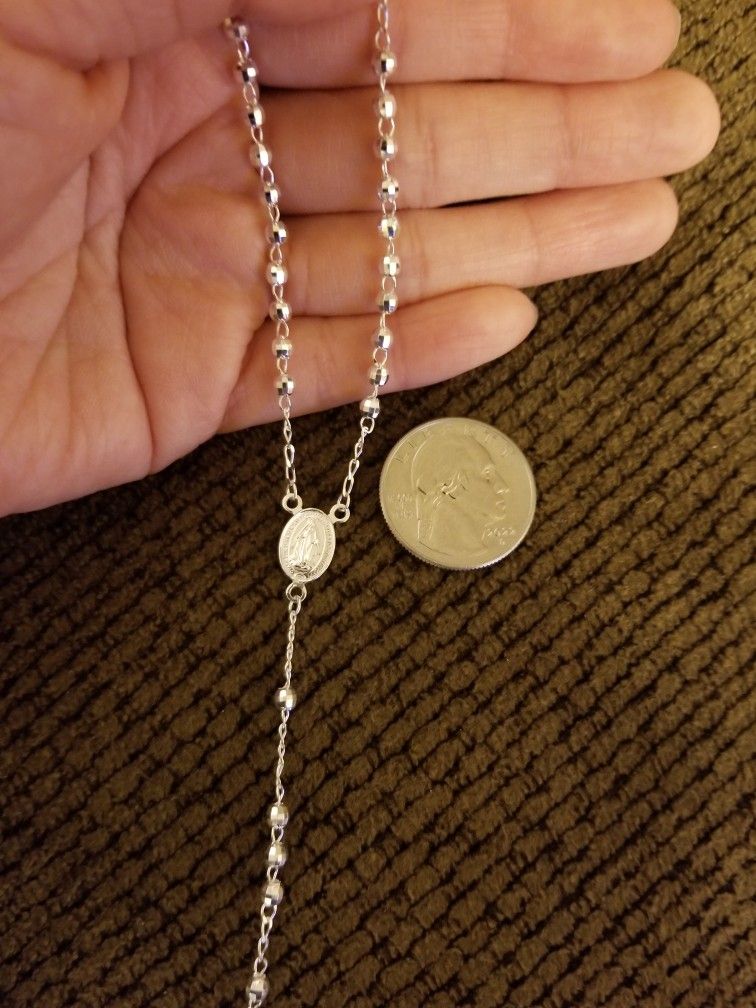 925 Italy Sterling Silver Dainty 3.5mm Diamond Cut Beads Rosary Necklace for Women 19"/24" Available Plata 925 Rosario 19"/24" Disponible