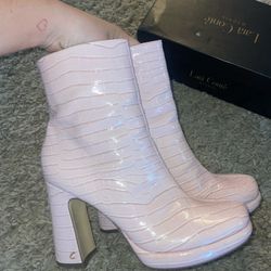 Pink Crocodile Heels , Chunky Boot 