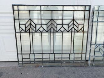 2 beautiful vintage ArtDeco ALL  BEVELED GLASS leaded windows