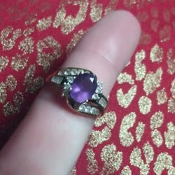 Size 6 Amethyst And Diamond Ring 10k