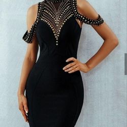 NEW WITH TAG BEBE Studded Bandage Backless Dress BLACK Size XXS SOLD OUT