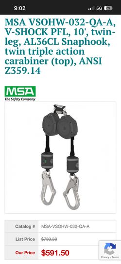 (2 Sets) MSA Self Retracting 2 Leg Lanyards NEW
