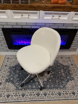 White Fuzzy Office Chair Vanity Rolling Vanity Chair