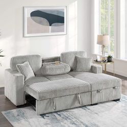 Brand New Light Grey Corduroy Sectional Sofa Storage Sleeper 