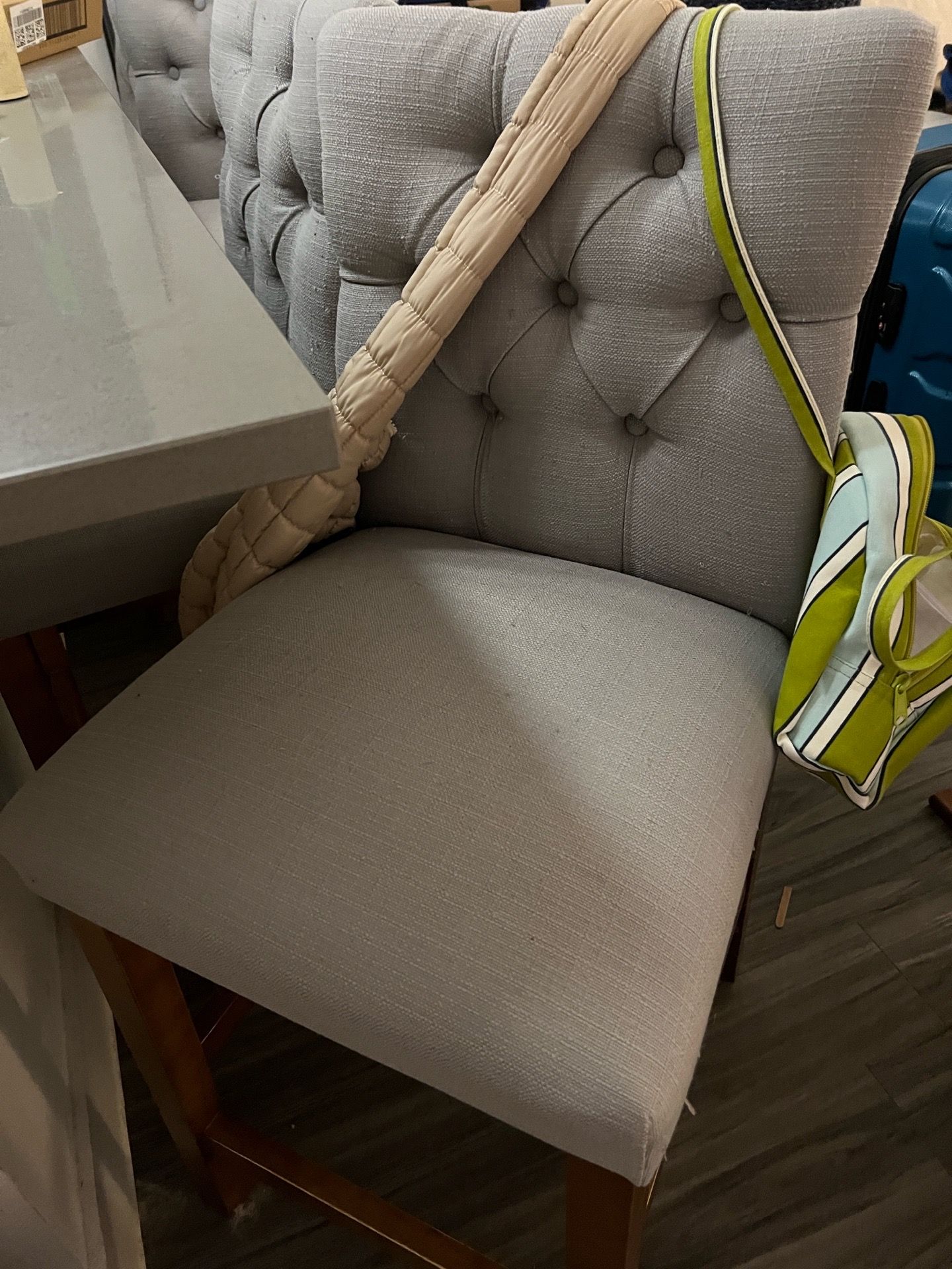 Gray Upholstered Barstools With Brown Wood Legs (Set of 4 from Target)