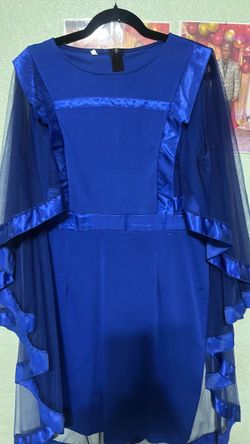 Royal Blue Dress with Sheer Cape Sleeves