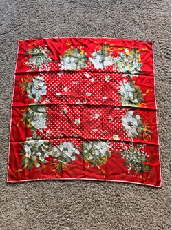 Christian Dior Red Floral Polka Dot Silk Scarf