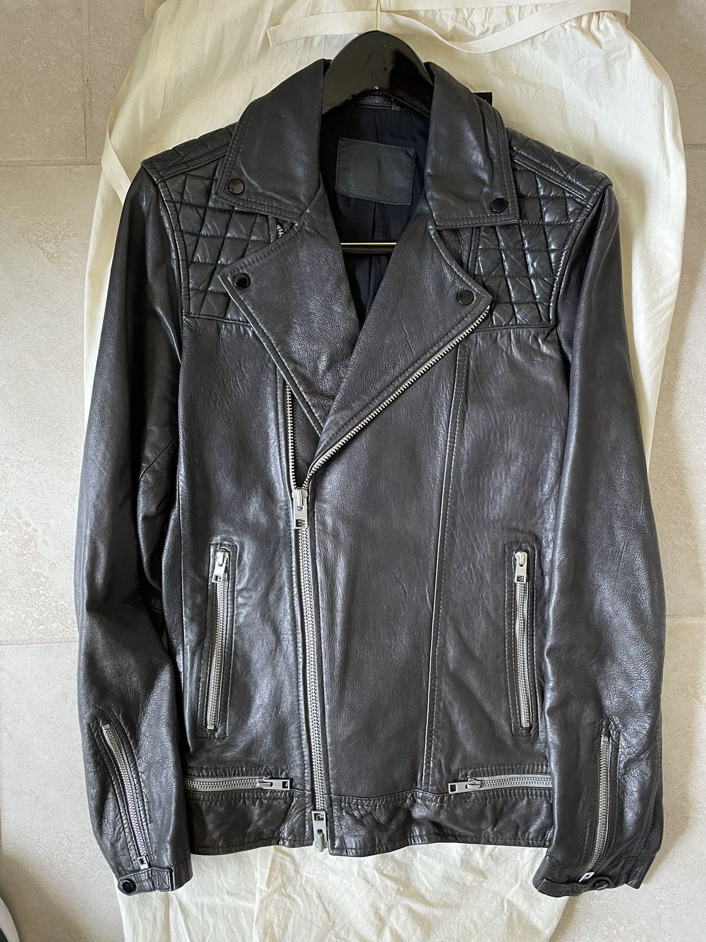 All Saints Black Leather Jacket - Medium 