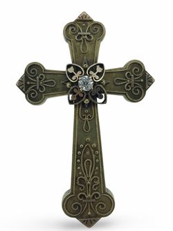 Antique Cross Pendant Brooch 14k & Diamond Crucifix Ornate Vintage 