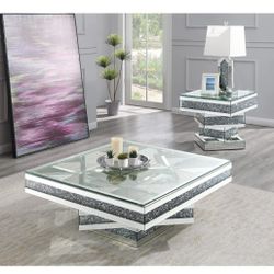 Coffee Table (Glass, Mirror, and Crystals)