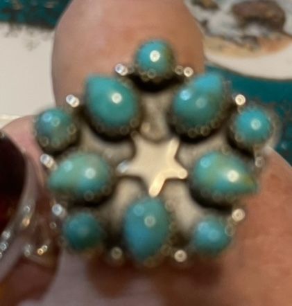 BRAND NEW STERLING SILVER TURQUOISE CLUSTER RING GORGEOUS ‼️size 8.5