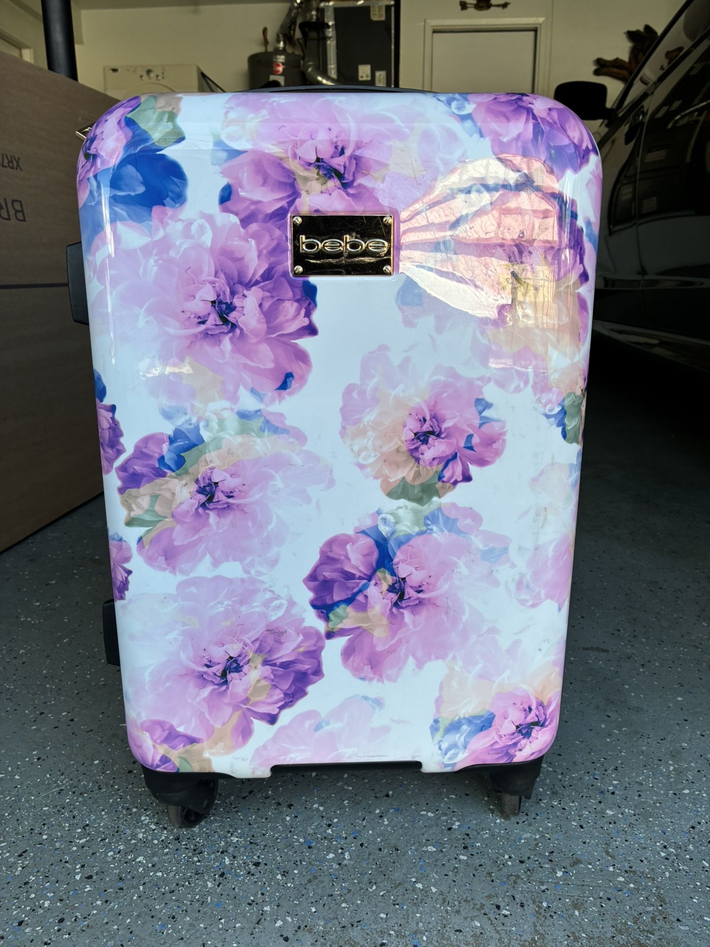 Bebe Carry On Suitcase Pink Peonies. 22 Inches Tall. Like New With Few Scuff Marks