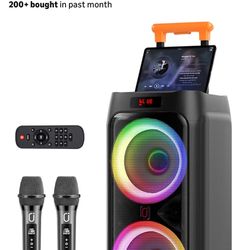 JYX Karaoke Machine with 2 Wireless Microphones, 24" Big Portable Bluetooth Speaker for Adults with RGB Light PA System Treble & Bass, Support TWS/USB