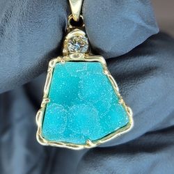 14k Gold, ¼ karat Flawless Diamond, Turquoise Droozy