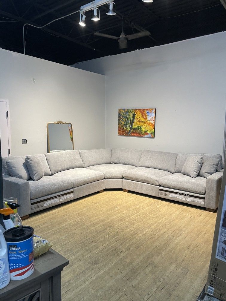 Feather Stuffed Gray Large Sectional Sofa Couch with Power Footrests