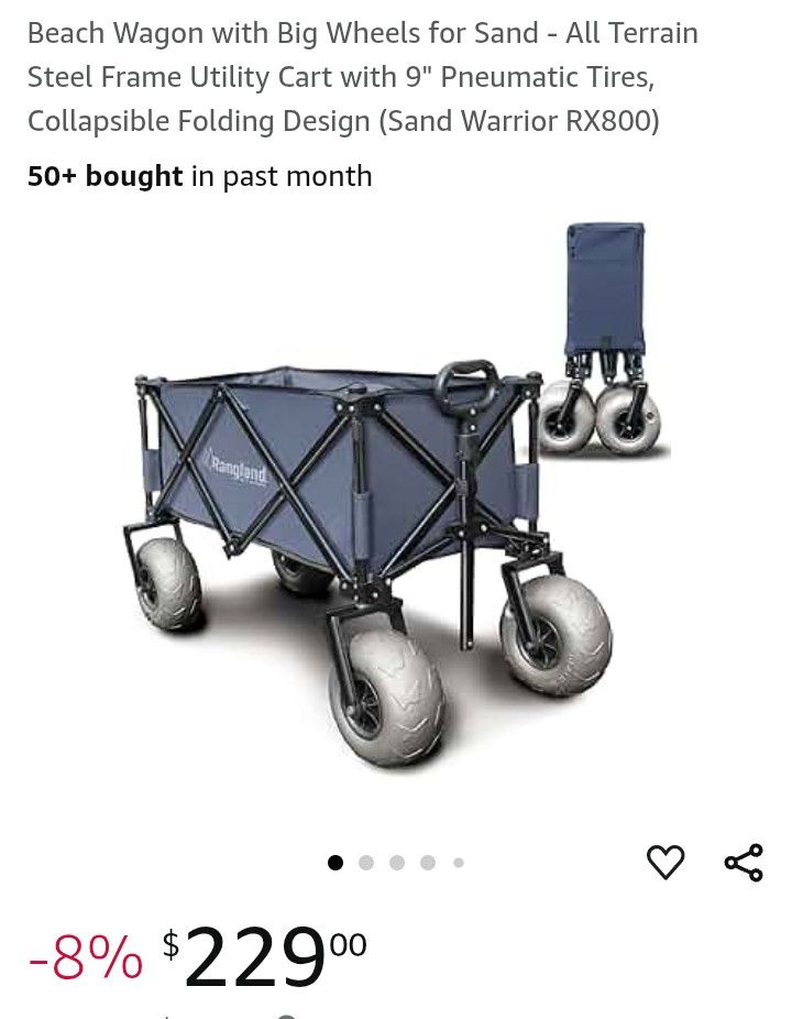Beach Wagon with Big Wheels for Sand - All Terrain Steel Frame Utility Cart with 9" Pneumatic Tires, Collapsible Folding Design (Sand Warrior RX800)