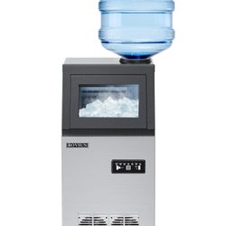  Commercial Ice Maker Machine with 2 Water Inlets, Freestanding Ice Machine with 24lbs Storage Bin, Ice Scoop & Water Filter 110LB