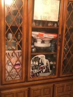 Vintage Wooden China Cabinet Hutch 2PC
