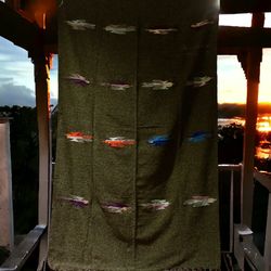Green Thunderbird Hand woven blanket from Oaxaca, Mexico