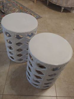 2 Elegant Glossy White Accent Tables