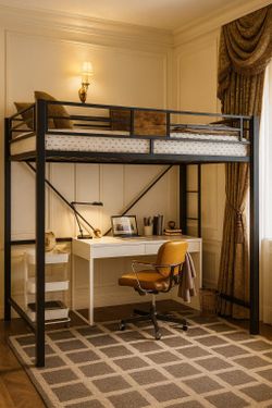 Twin bed Loft Bed Frame with Stairs & Guardrail, Small Space Saving Furniture for Bedroom Kid Room and Dorm, No Box Spring Needed, Black