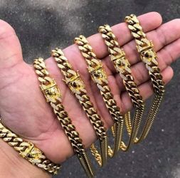 New COMBO Cuban Link Set 14K Gold Plated Does Not Loses Color