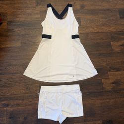 Prince Womens White Black Cross Strap Performance Tennis Dress Set Size Medium