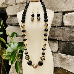 Black Onyx Necklace And Earrings Set 