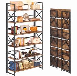 New Brand New 4NM Extra Wide 6 Tiers No Assembly Book Shelves, 61.8" H Folding Bookshelf Bookcase Open Industrial Foldable Shelves for Bedroom, Living