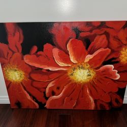 Beautiful Large 4x3 FEET PAINTING TEXTURED GLOSS Red Flower Floral 