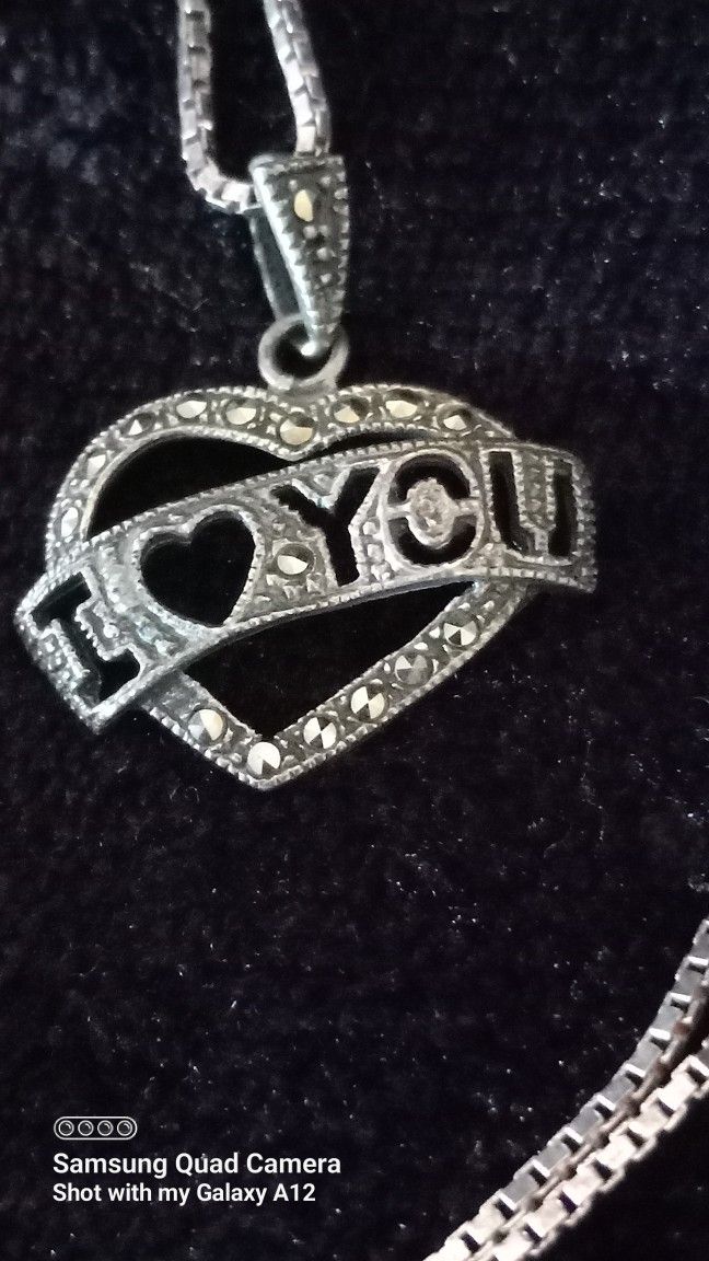 Sterling Silver I Love You Charm And Necklace