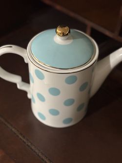 New Grace’s tea Ware, adorable white teapot with turquoise polkadots and gold trim