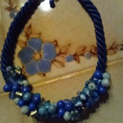 Blue Rope Beaded Necklace 