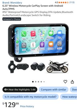 6.25" Wireless Motorcycle CarPlay Screen with Android Auto,TPMS