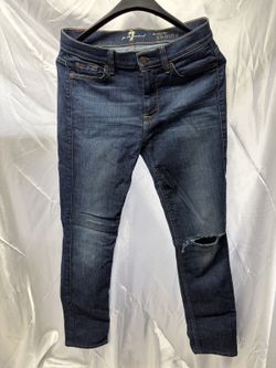 7 For All Mankind The Skinny Jeans Women's 29 Mid Rise Blue Ripped Knee H2