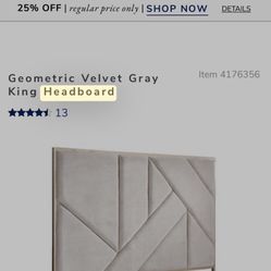 Geometric Velvet Gray Headboard- Pier 1