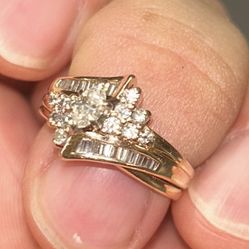 Yellow Gold Wedding Set With Diamonds Size 7.5