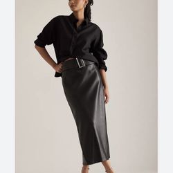 ANTHROPOLOGIE  Belted Faux-Leather Skirt
