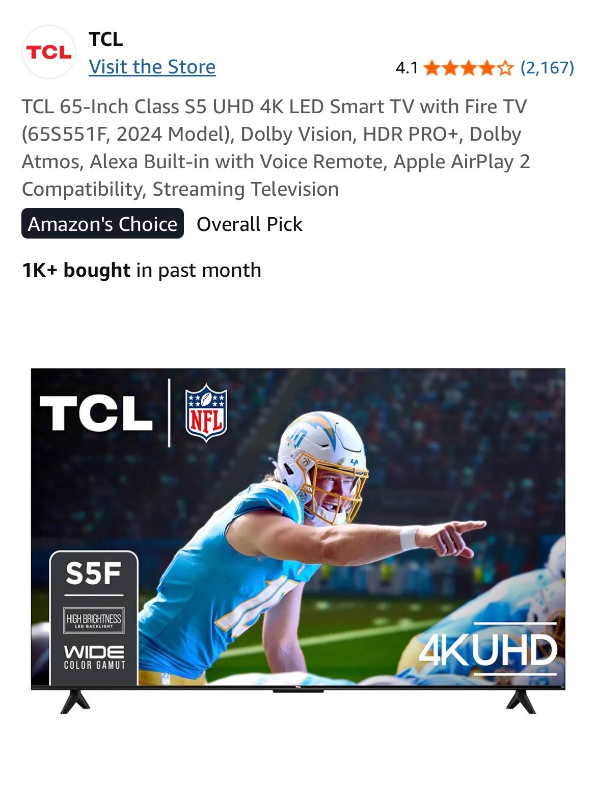 65” TCL Smart tv