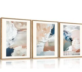 NEW Set of 3 Abstract Wood Wall Art Prints 12x16 – $30